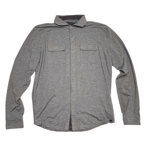 Prana Breathe Button Up Men's Long Sleeve Shirt Gray 100% Organic Cotton Large